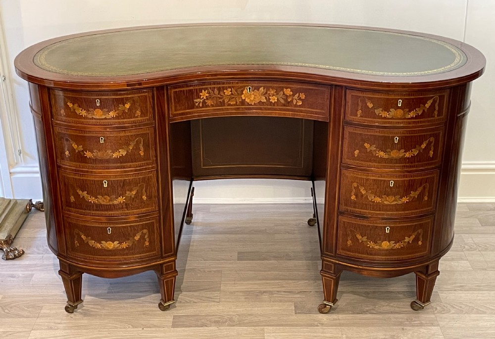Superb Edwardian Marquetry Inlaid Desk, Attributed Edwards & Roberts