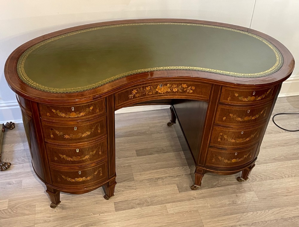 Superb Edwardian Marquetry Inlaid Desk, Attributed Edwards & Roberts View II