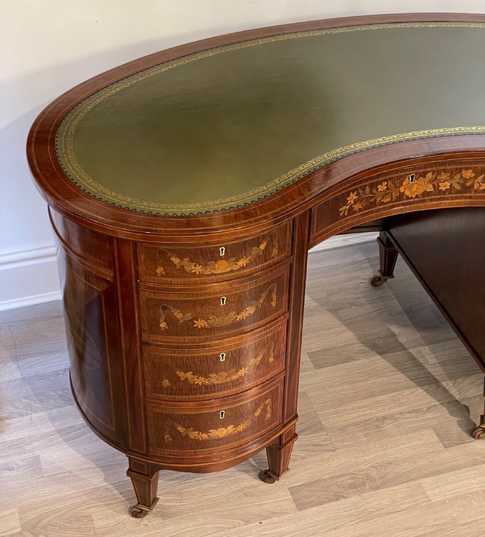 Superb Edwardian Marquetry Inlaid Desk, Attributed Edwards & Roberts View III