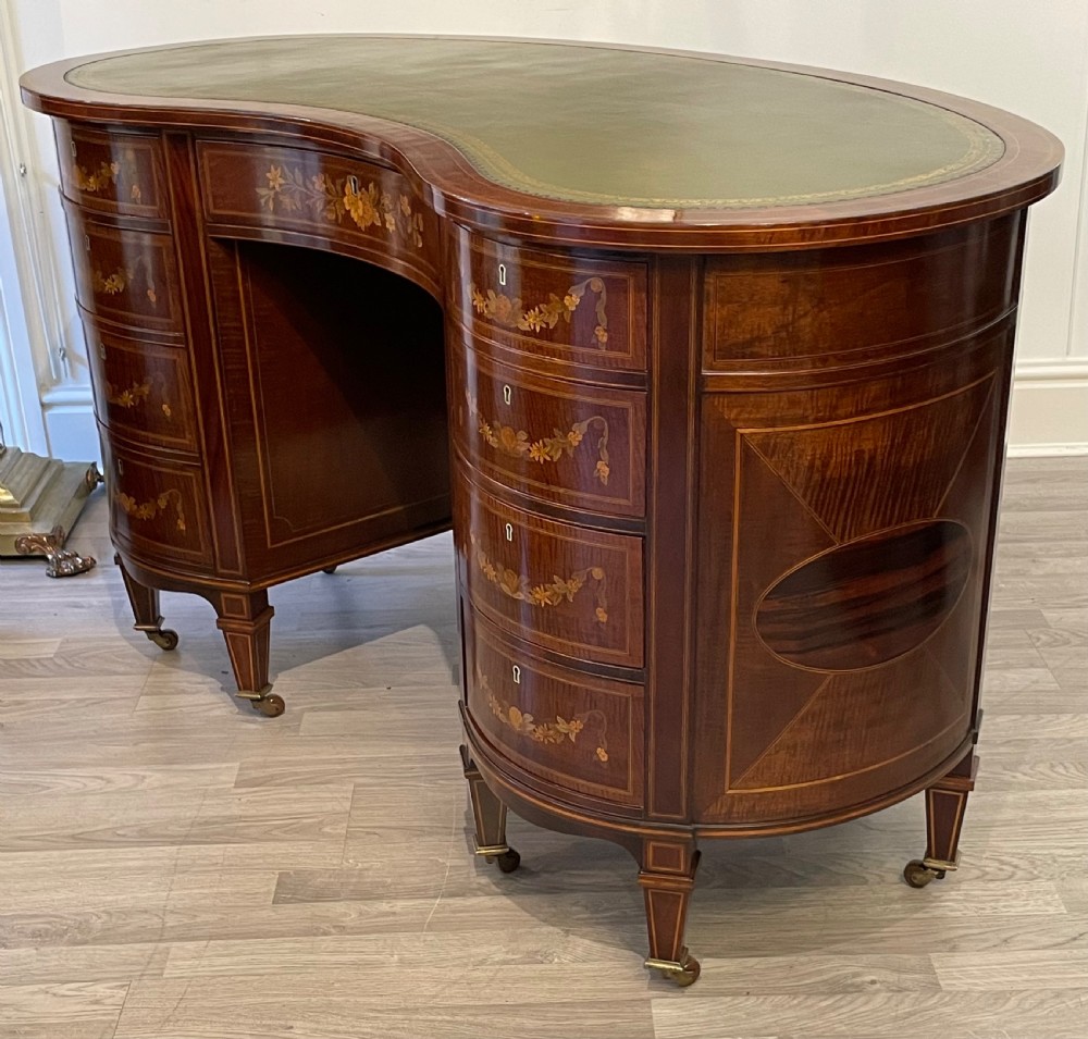 Superb Edwardian Marquetry Inlaid Desk, Attributed Edwards & Roberts View IV