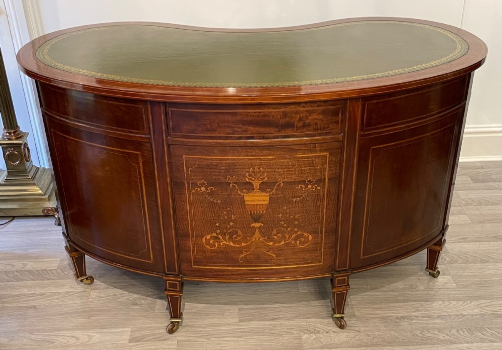 Superb Edwardian Marquetry Inlaid Desk, Attributed Edwards & Roberts View VI