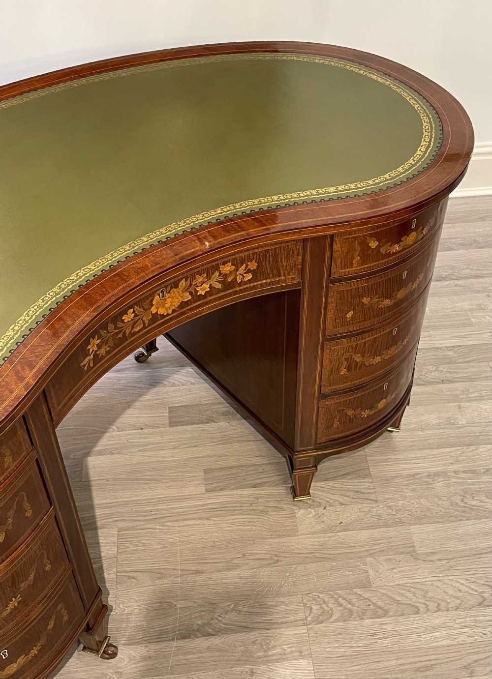 Superb Edwardian Marquetry Inlaid Desk, Attributed Edwards & Roberts View IX