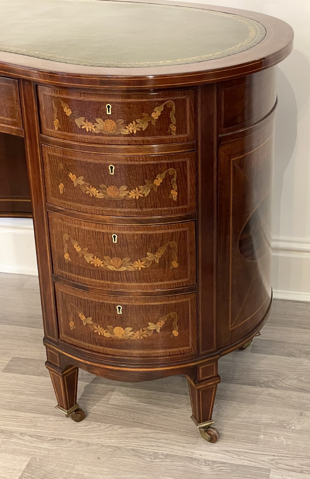 Superb Edwardian Marquetry Inlaid Desk, Attributed Edwards & Roberts View X