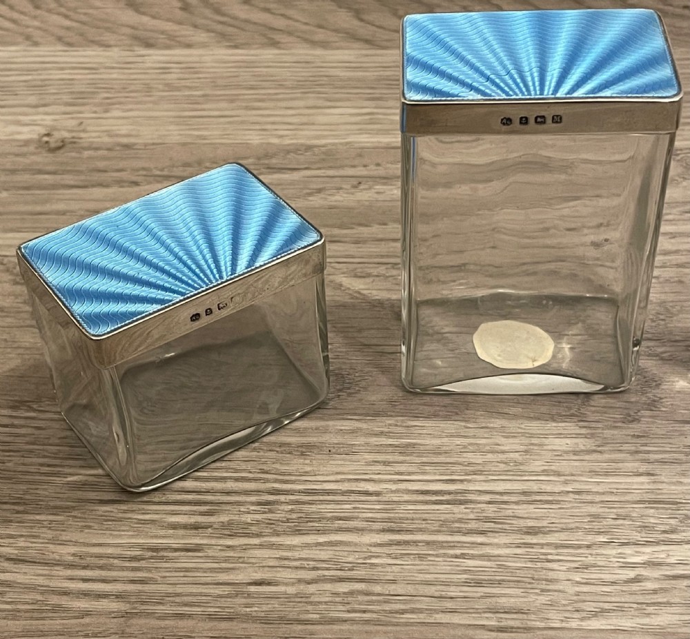 Art Deco Silver and Blue Enamel Dressing Tables Jars and Scent Bottle View III