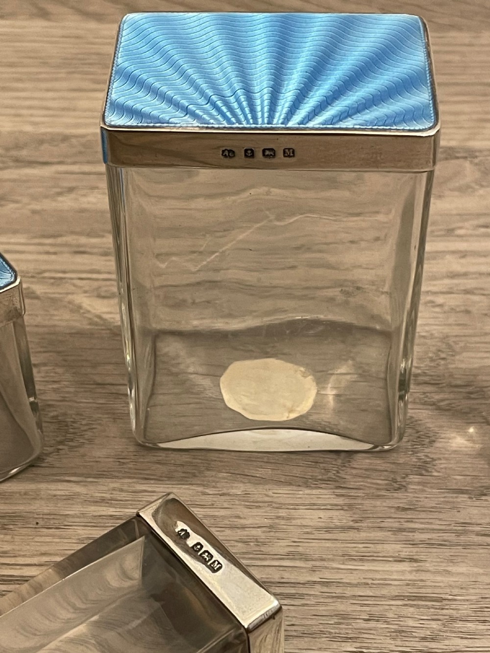 Art Deco Silver and Blue Enamel Dressing Tables Jars and Scent Bottle View V
