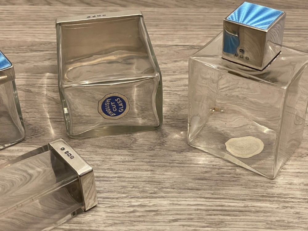 Art Deco Silver and Blue Enamel Dressing Tables Jars and Scent Bottle View VI