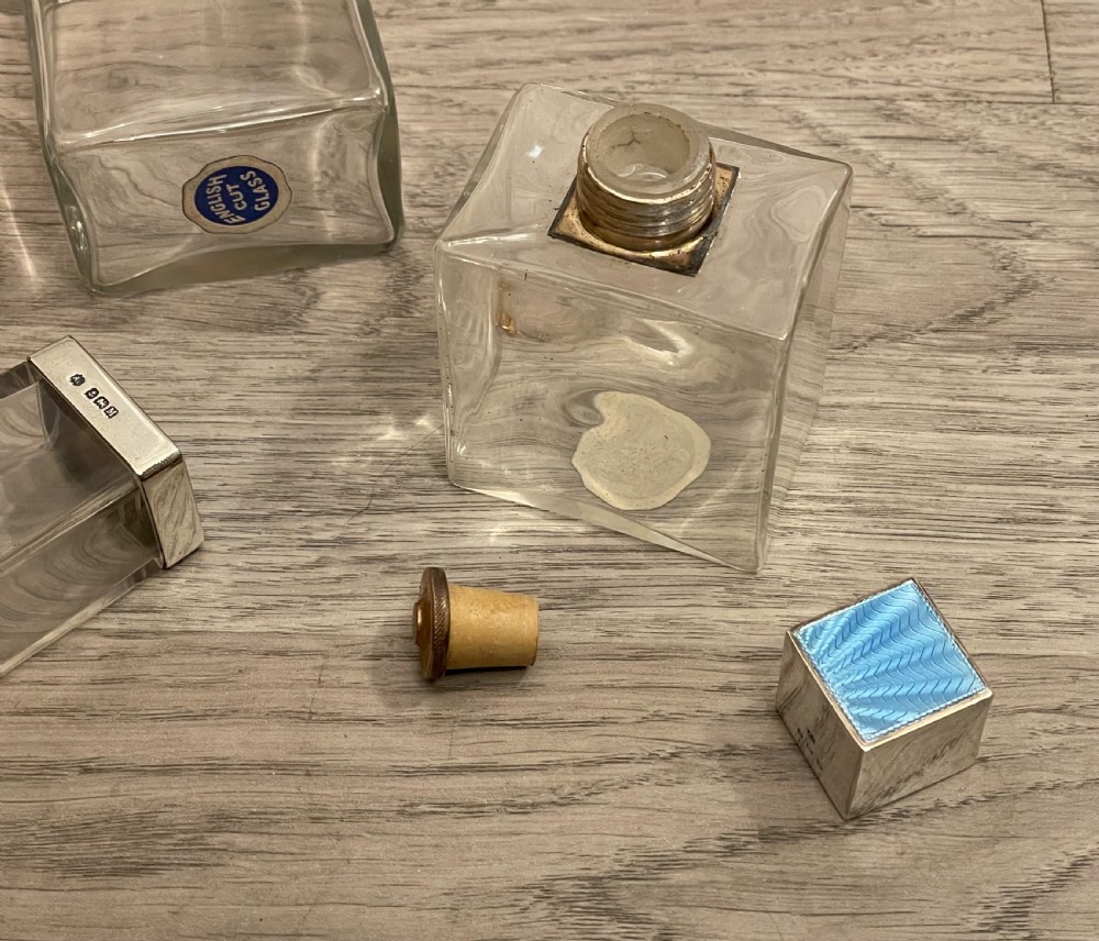 Art Deco Silver and Blue Enamel Dressing Tables Jars and Scent Bottle View VII
