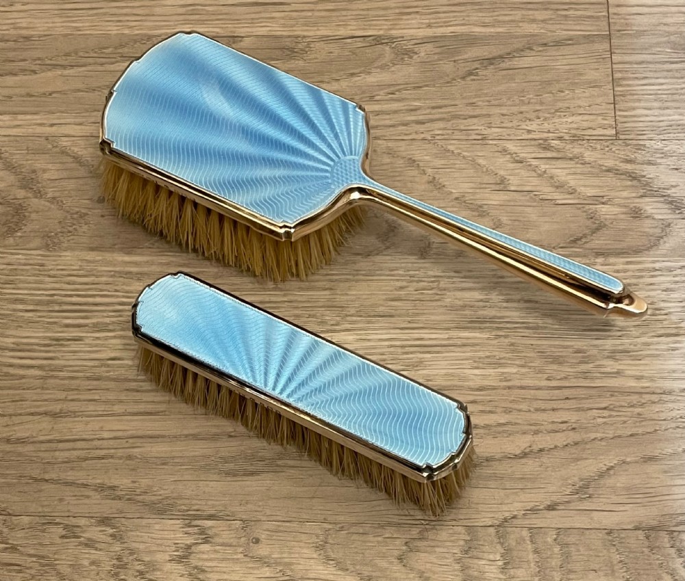 Art Deco Silver Gilt & Enamel Brush Set