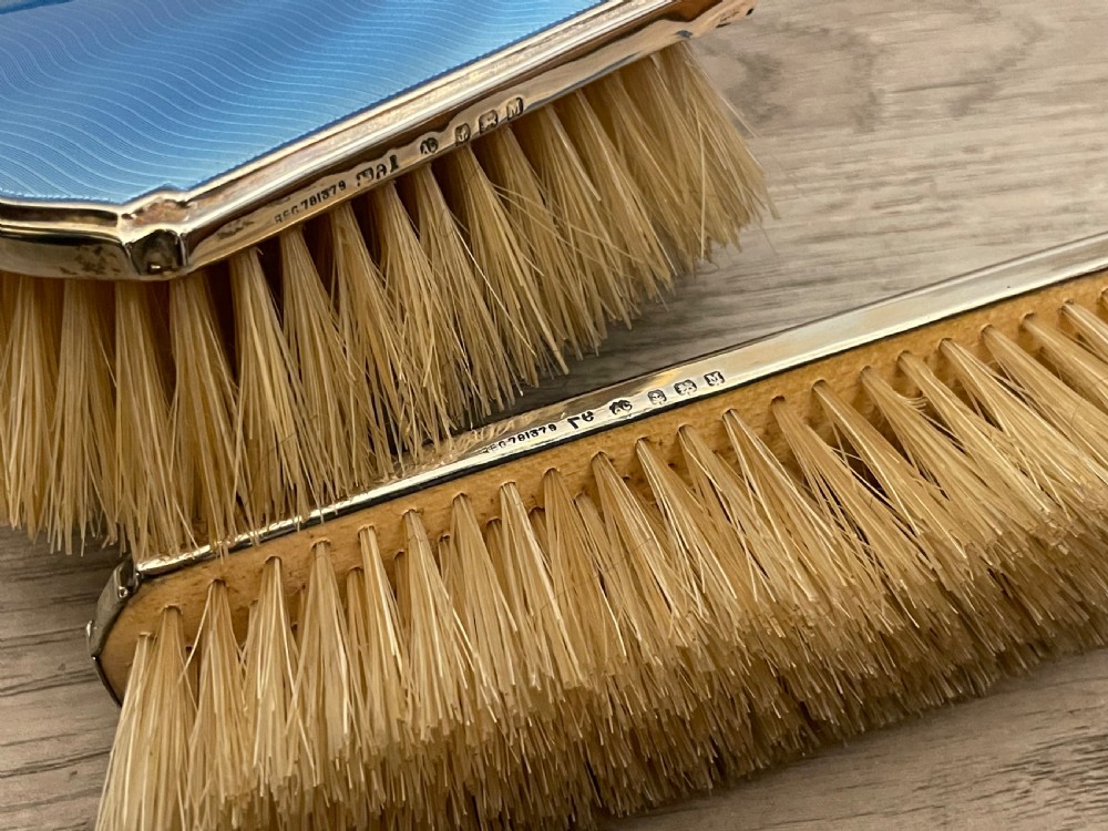 Art Deco Silver Gilt & Enamel Brush Set View II