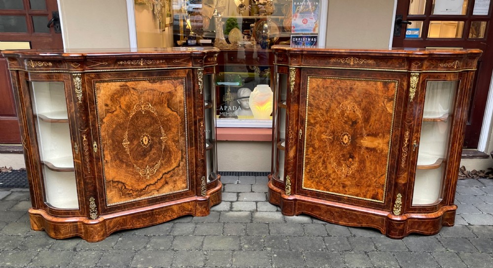 Superb Pair of Victorian Burr Walnut Credenza Sideboards View II