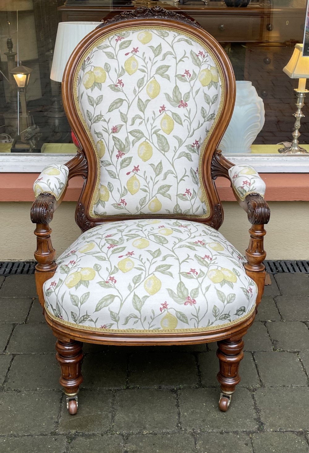 Superb Quality Victorian Carved Walnut Open Armchair View II