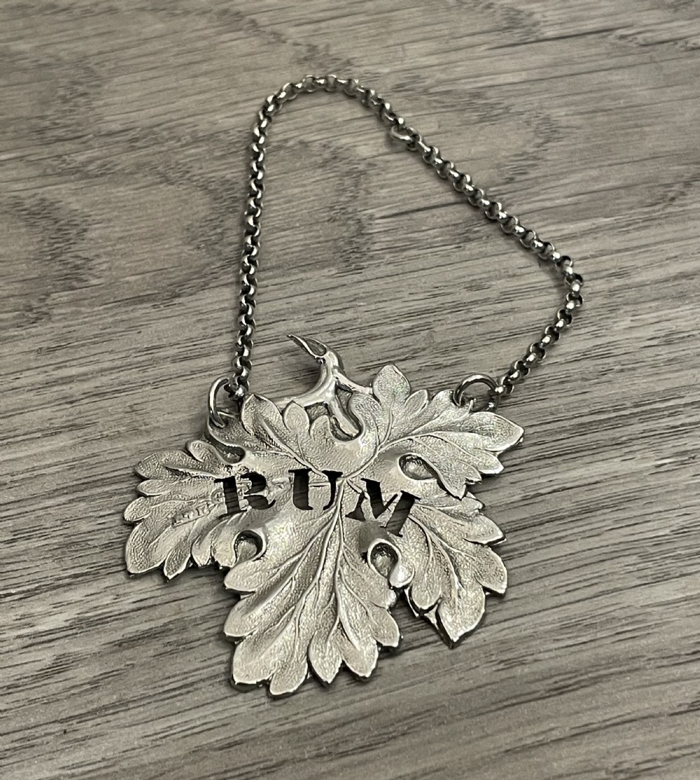 Victorian Solid Silver Decanter Label RUM, by Hilliard & Thomason 