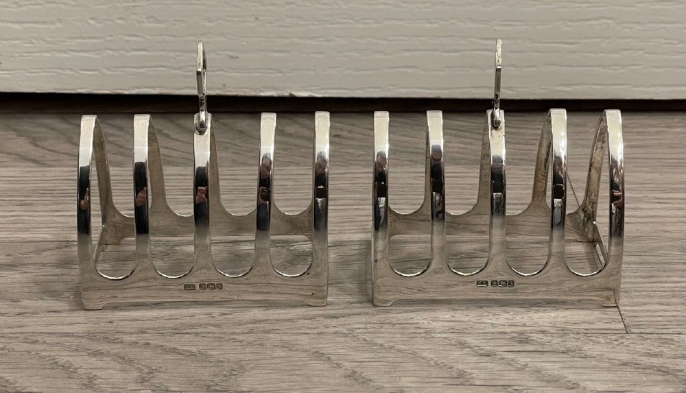Pair Art Deco Solid Silver Toast Racks, 1933 View III