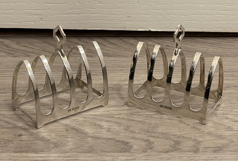 Pair Art Deco Solid Silver Toast Racks, 1933 View V