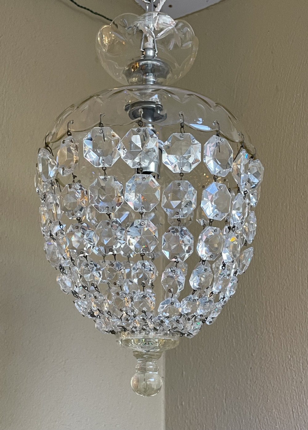 1930s Cut Glass bag Chandelier  View II