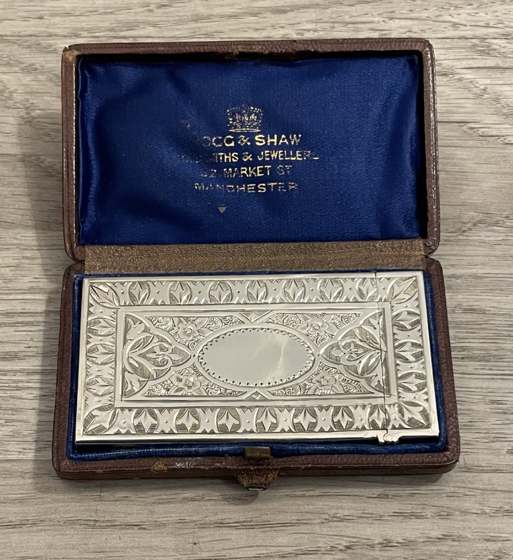 Victorian Silver Card Case in Original Fitted Case, 1876