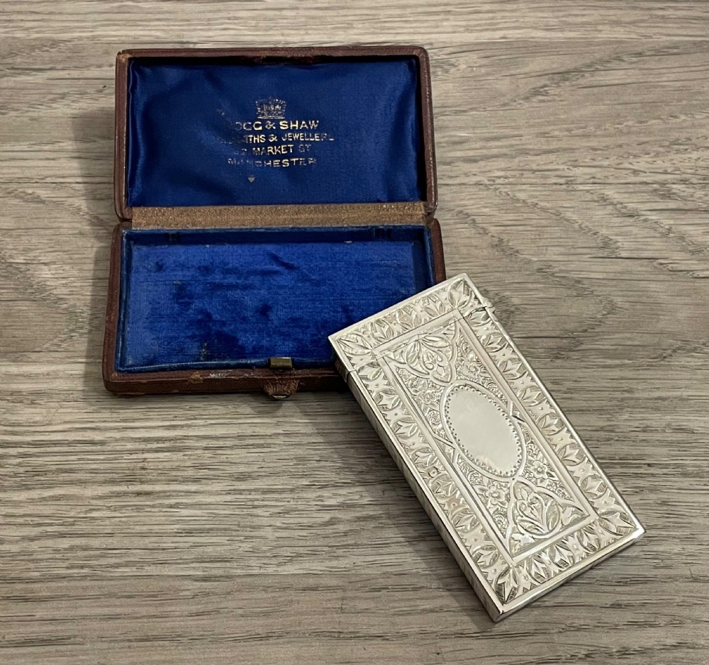 Victorian Silver Card Case in Original Fitted Case, 1876 View II