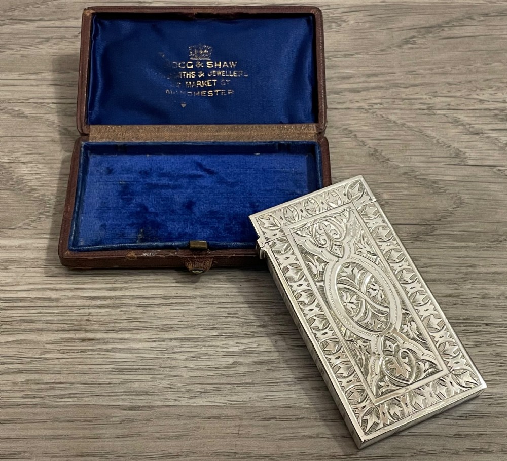 Victorian Silver Card Case in Original Fitted Case, 1876 View III