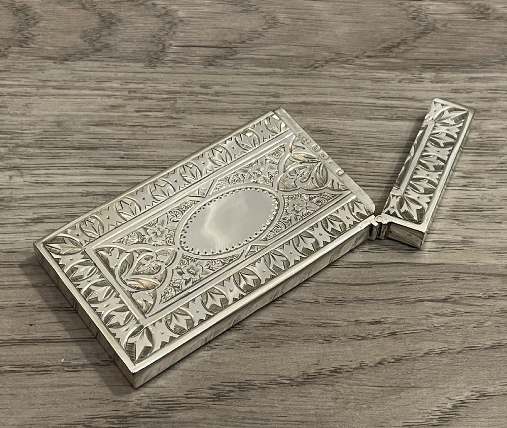 Victorian Silver Card Case in Original Fitted Case, 1876 View IV