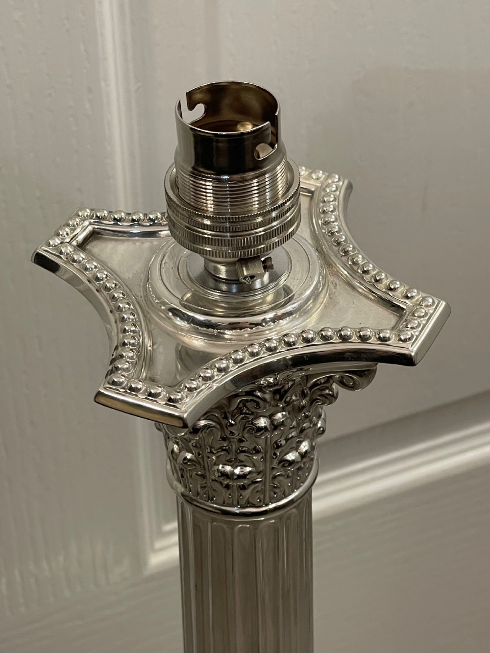 Large Victorian Silver Plated Corinthian Table Lamp View IV