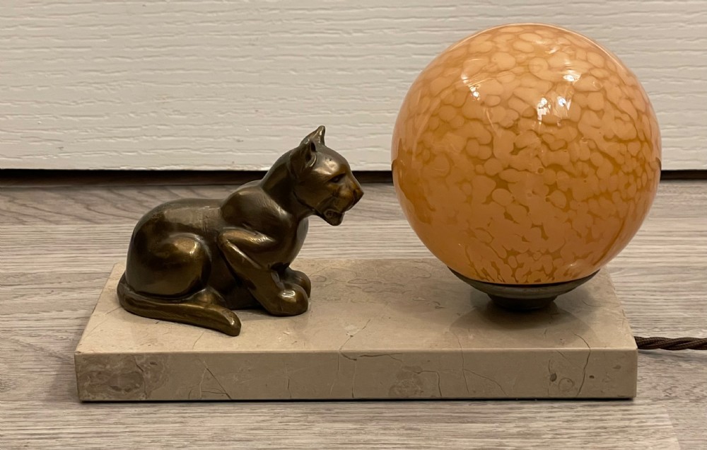 French Art Deco Spelter Mood Lamp, Panther View VI