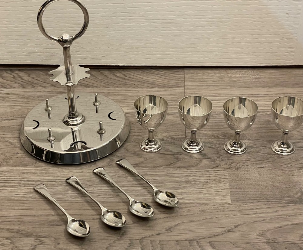 Good Art Deco Period Silver Plated Egg Cruet Set View V