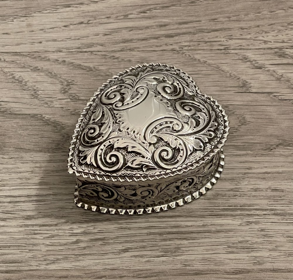 Victorian Solid Silver Heart Shaped Jewellery Box, Chester 1897