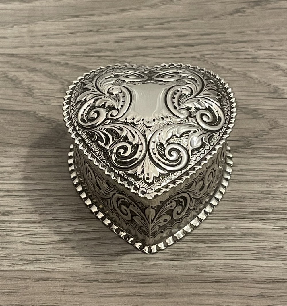 Victorian Solid Silver Heart Shaped Jewellery Box, Chester 1897 View II