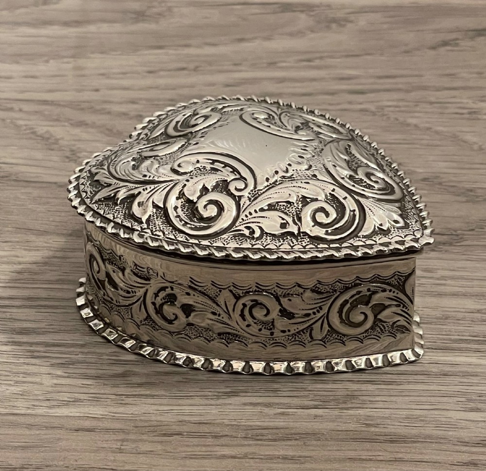 Victorian Solid Silver Heart Shaped Jewellery Box, Chester 1897 View IV