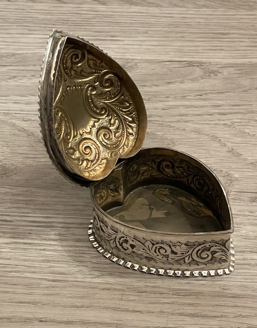 Victorian Solid Silver Heart Shaped Jewellery Box, Chester 1897 View V