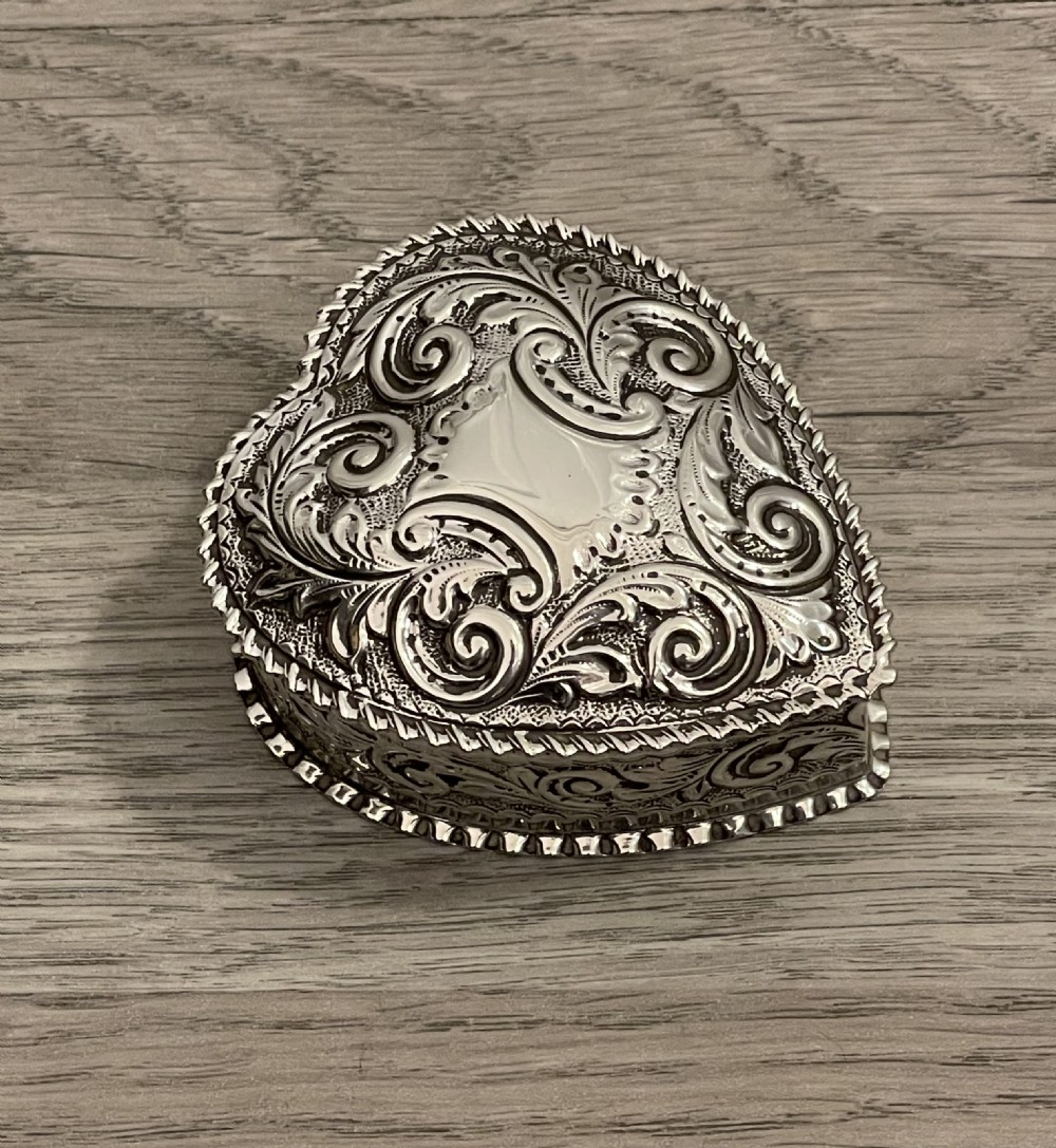 Victorian Solid Silver Heart Shaped Jewellery Box, Chester 1897 View VI