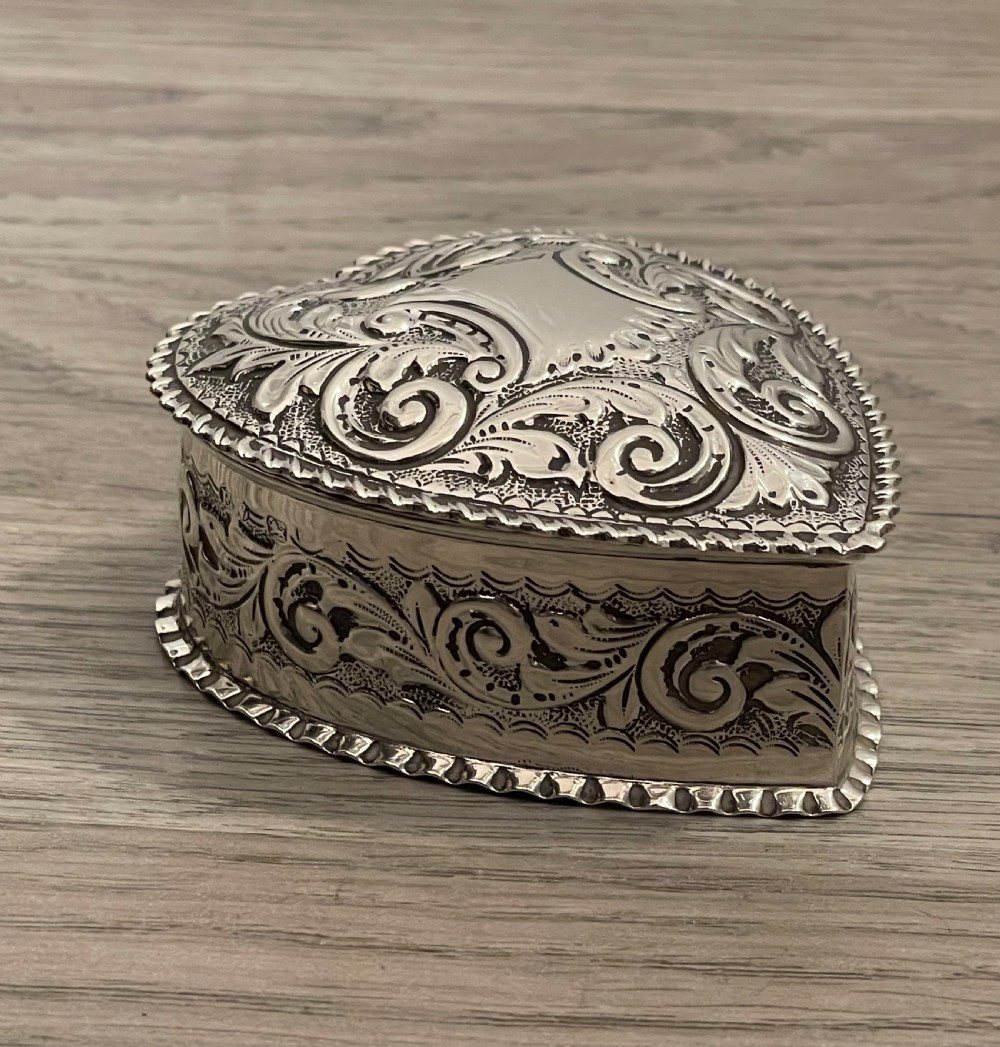 Victorian Solid Silver Heart Shaped Jewellery Box, Chester 1897 View VIII