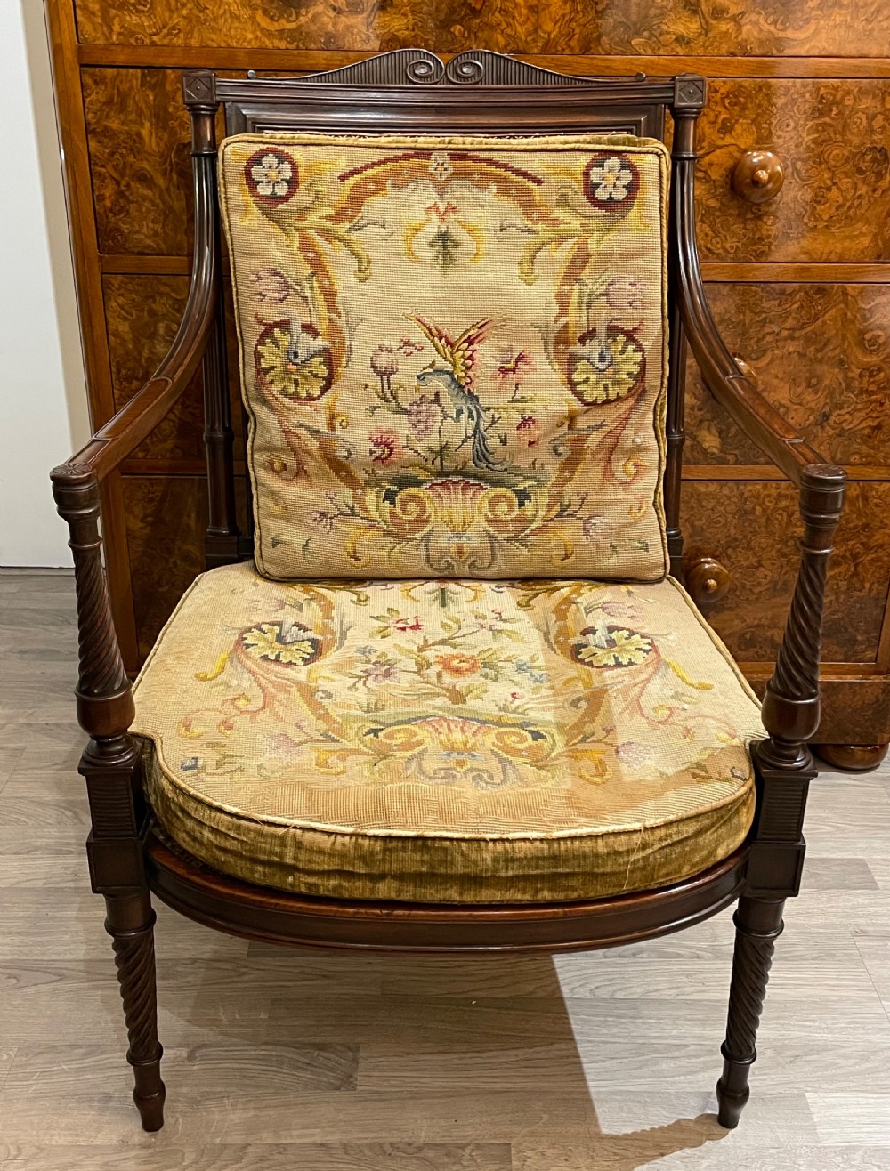 Late Victorian Mahogany Bergere Arm Chair View II