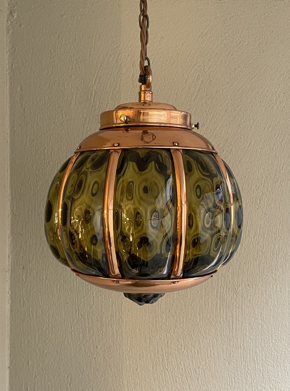 Art Nouveau Copper and Green Glass Lantern View III