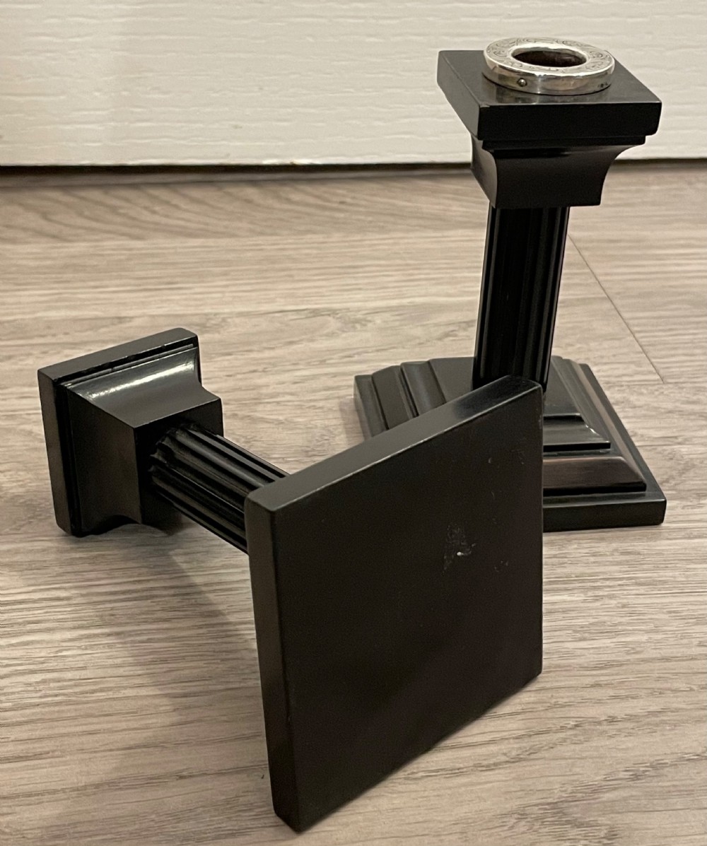 Pair of George V Ebony and Silver Candlesticks View II