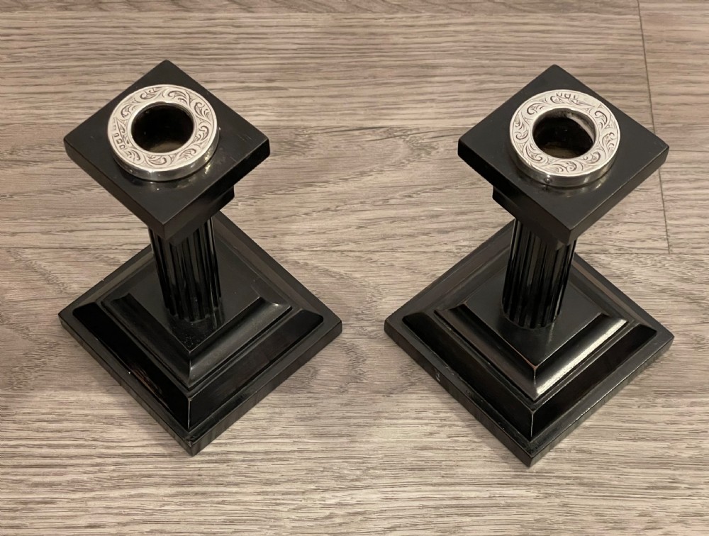 Pair of George V Ebony and Silver Candlesticks View IV