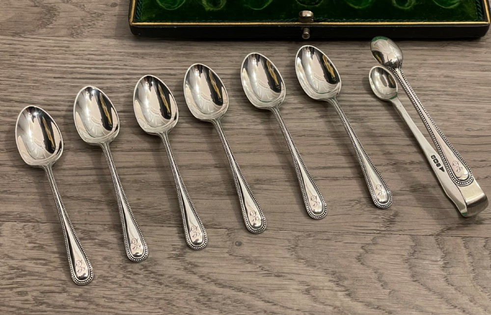 Set of Edwardian Silver Teaspoons and Tongs by Walker & Hall View IV