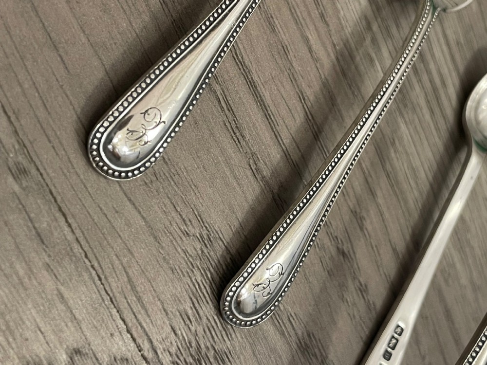 Set of Edwardian Silver Teaspoons and Tongs by Walker & Hall View V