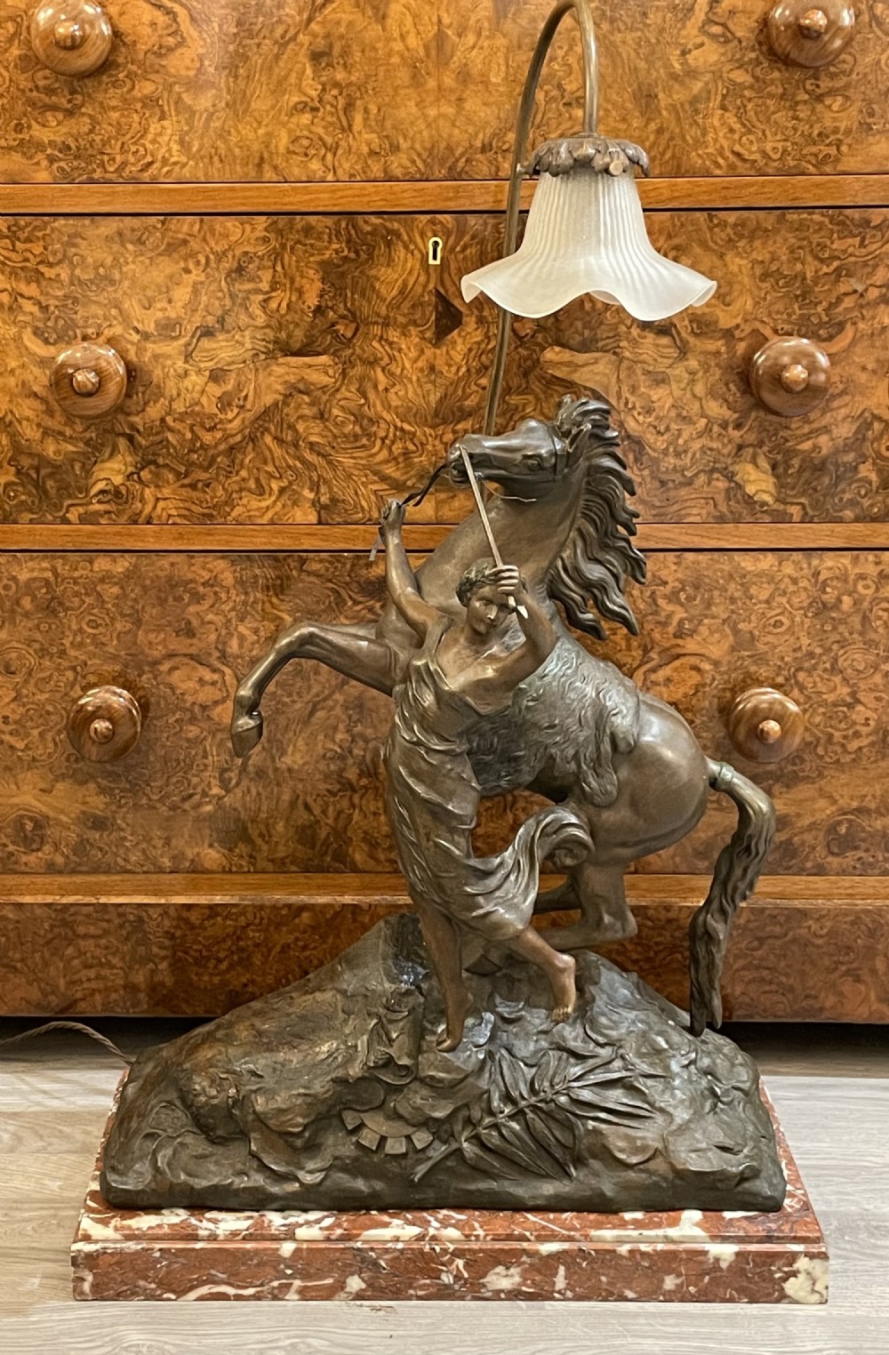 Early 20th Century Marly Horse Spelter Lamp