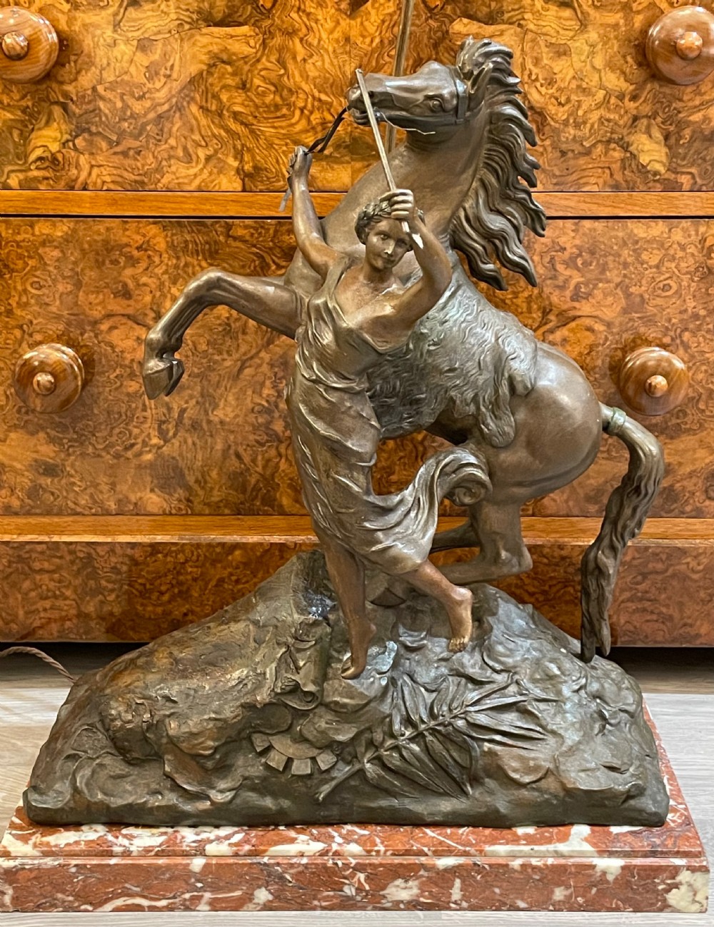 Early 20th Century Marly Horse Spelter Lamp View II