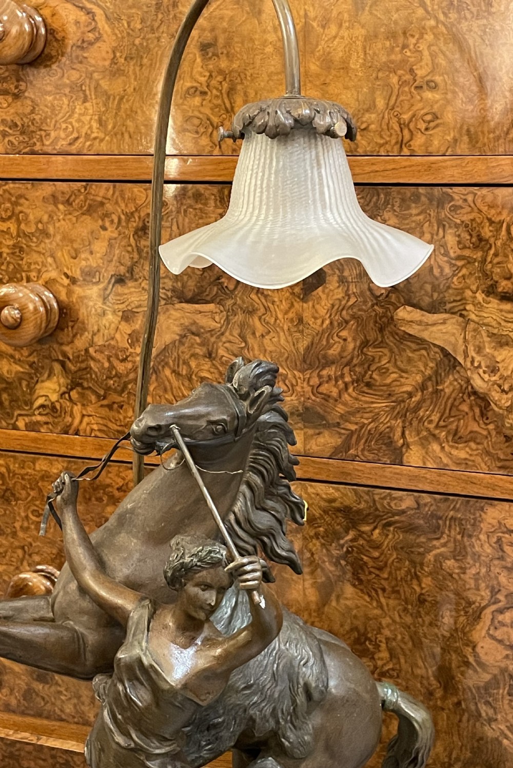Early 20th Century Marly Horse Spelter Lamp View VII