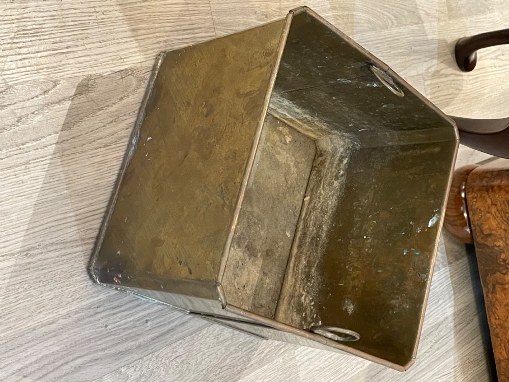 A square dark mahogany Georgian jardiniere featuring cabriole legs, brass side handles, and a removable metal liner. View VI