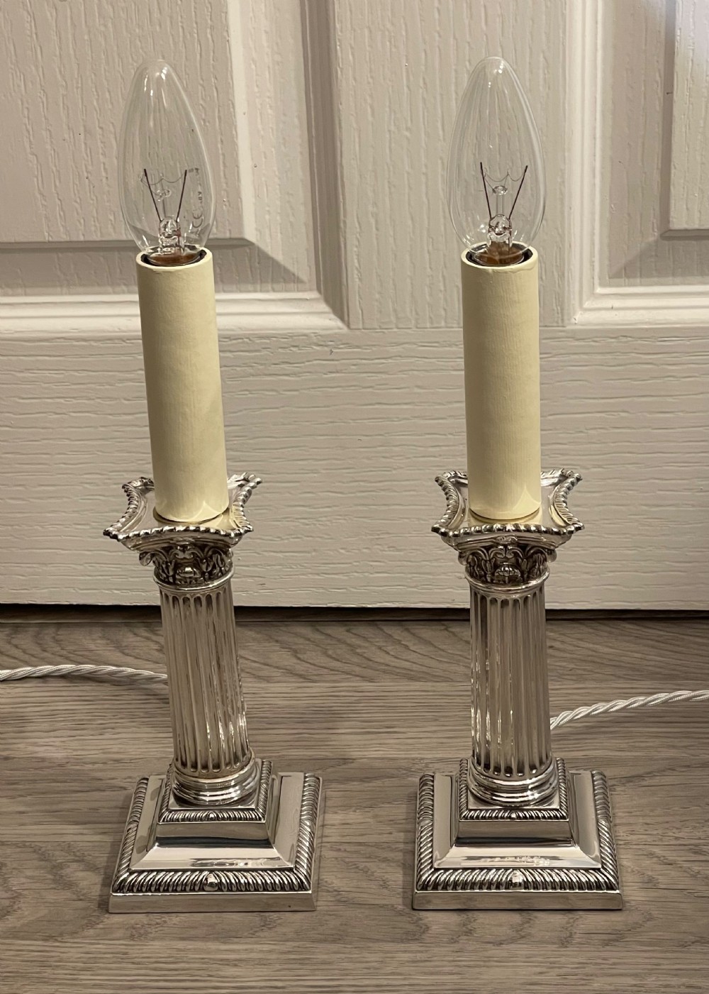 Pair of Edwardian Silver Plated Candlestick Lamps