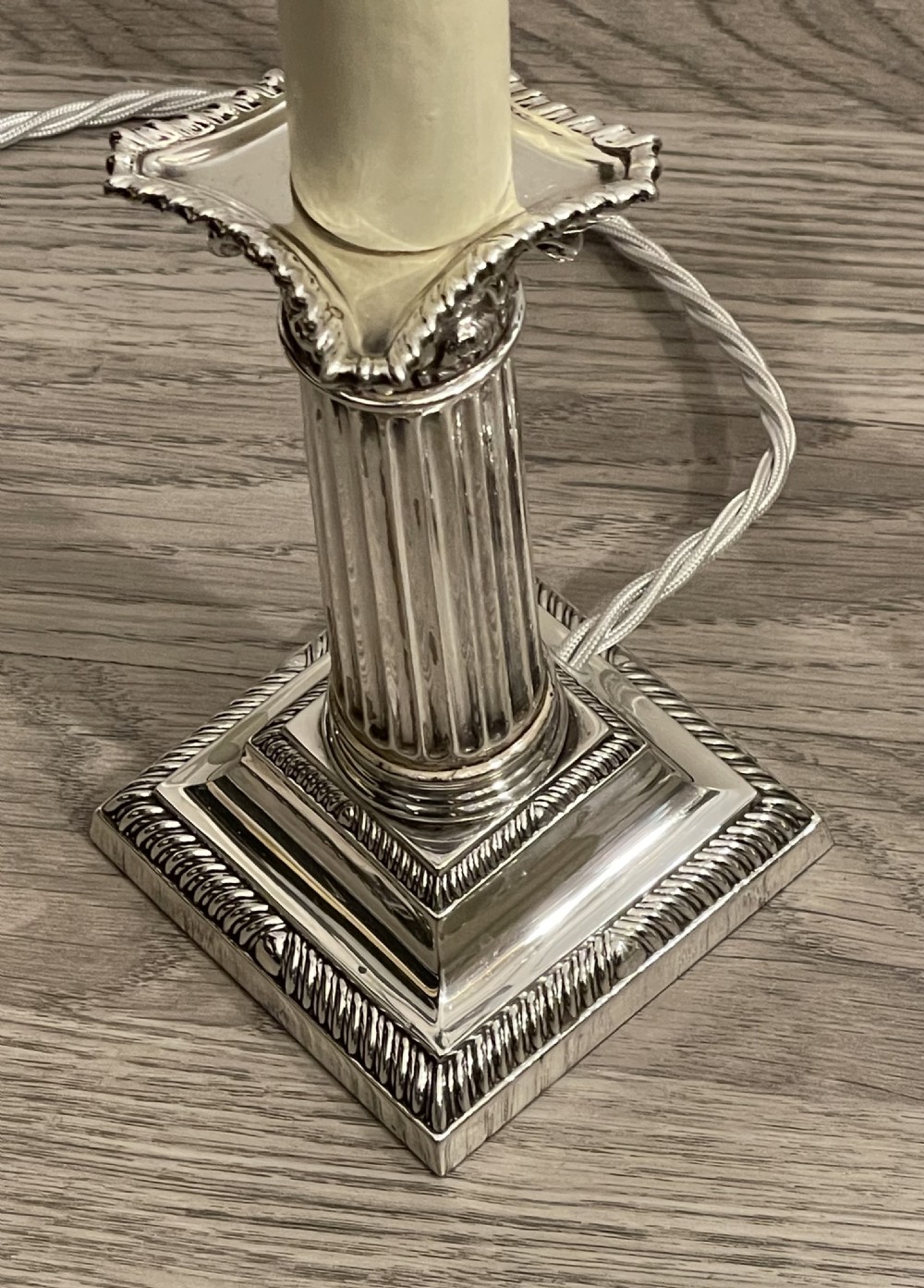 Pair of Edwardian Silver Plated Candlestick Lamps View IV