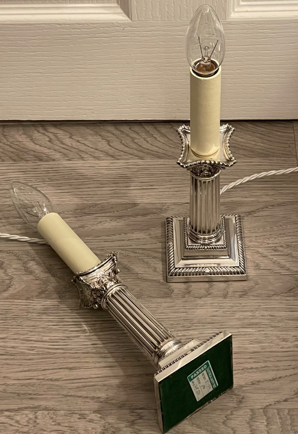 Pair of Edwardian Silver Plated Candlestick Lamps View V