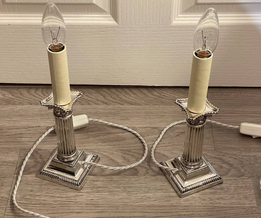 Pair of Edwardian Silver Plated Candlestick Lamps View VI