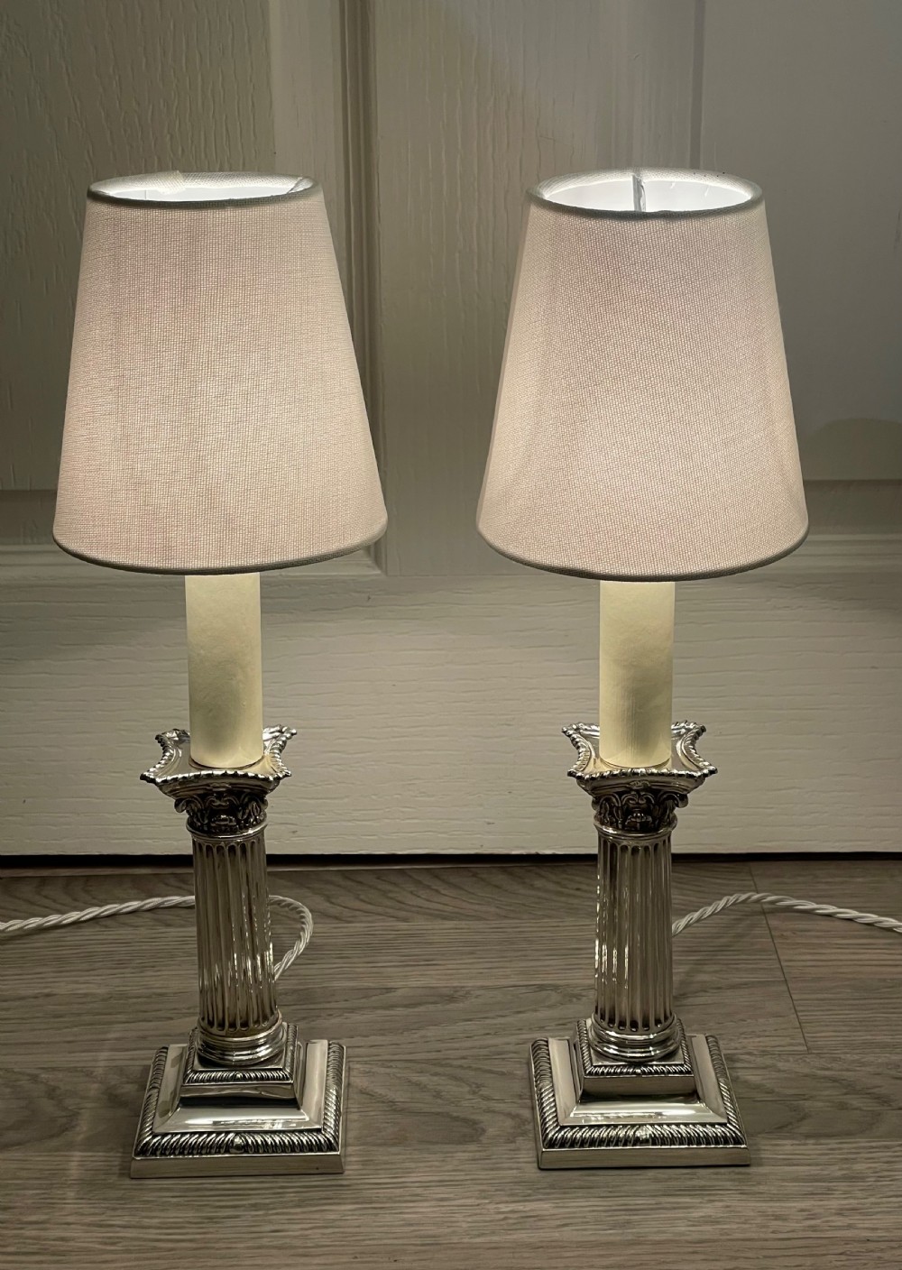 Pair of Edwardian Silver Plated Candlestick Lamps View VII