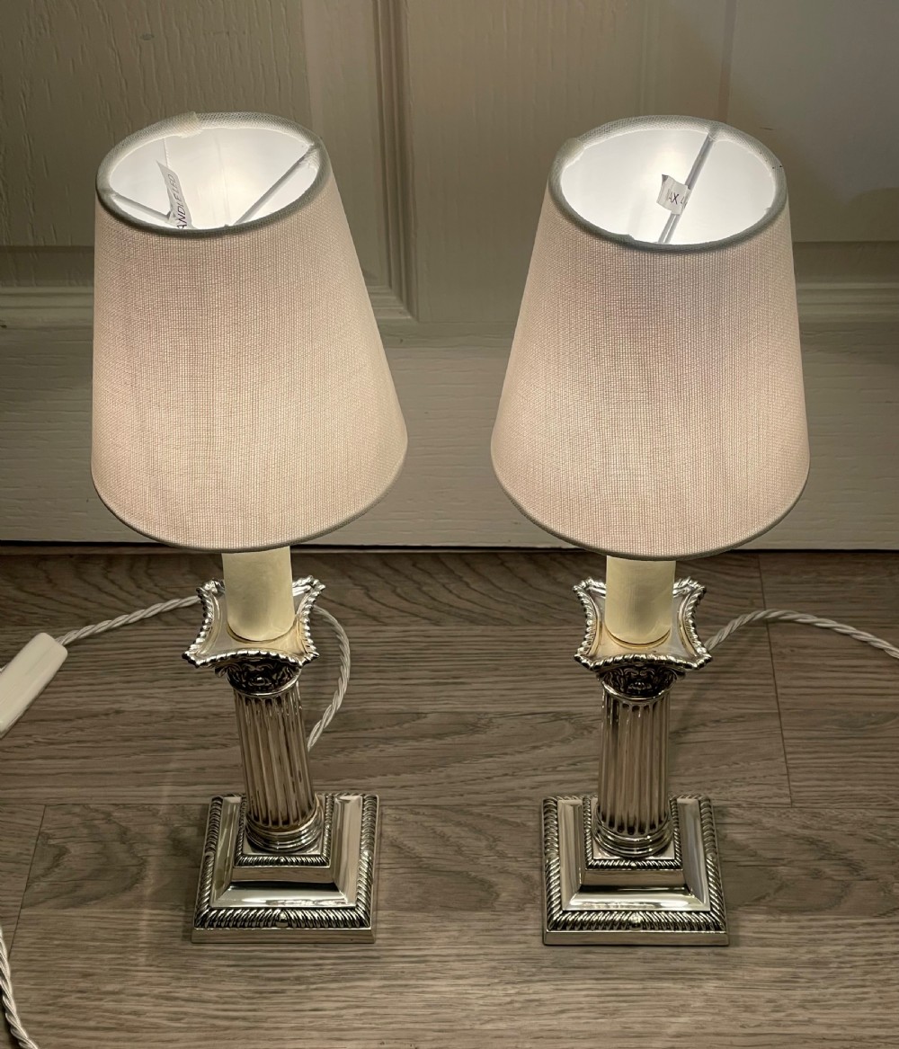 Pair of Edwardian Silver Plated Candlestick Lamps View VIII