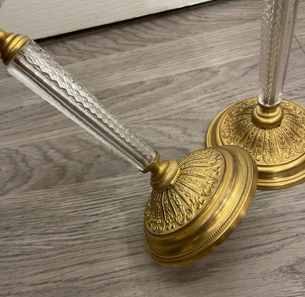 Stunning Pair of Ormolu & Crystal Glass Candlesticks  View II