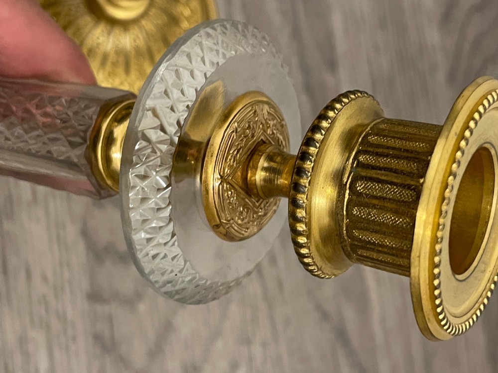 Stunning Pair of Ormolu & Crystal Glass Candlesticks  View III